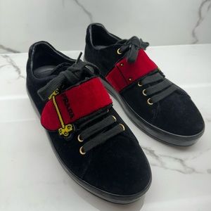 Prada black velvet grip strap logo sneakers